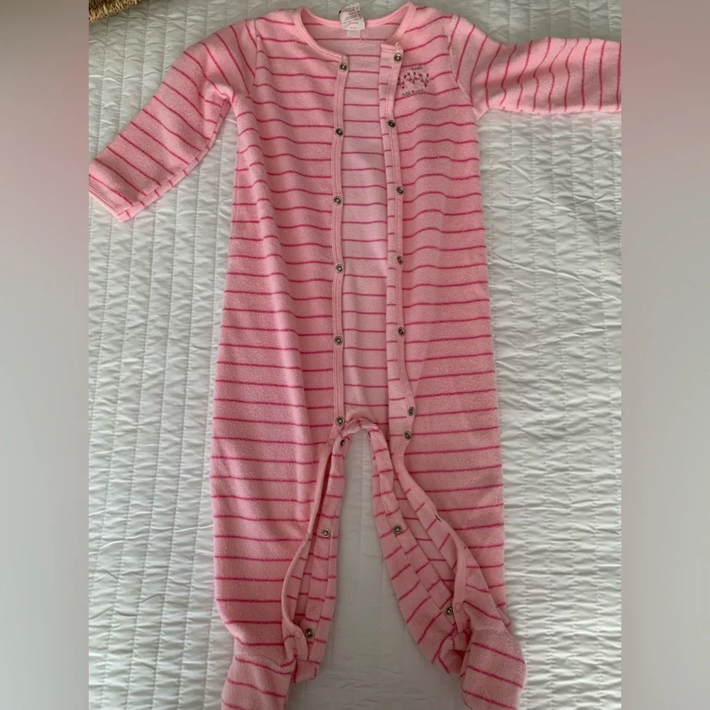 Vintage Oshkosh Baby Footed Sleeper Girls XXL 18M Pink Terry Cloth PJ Striped